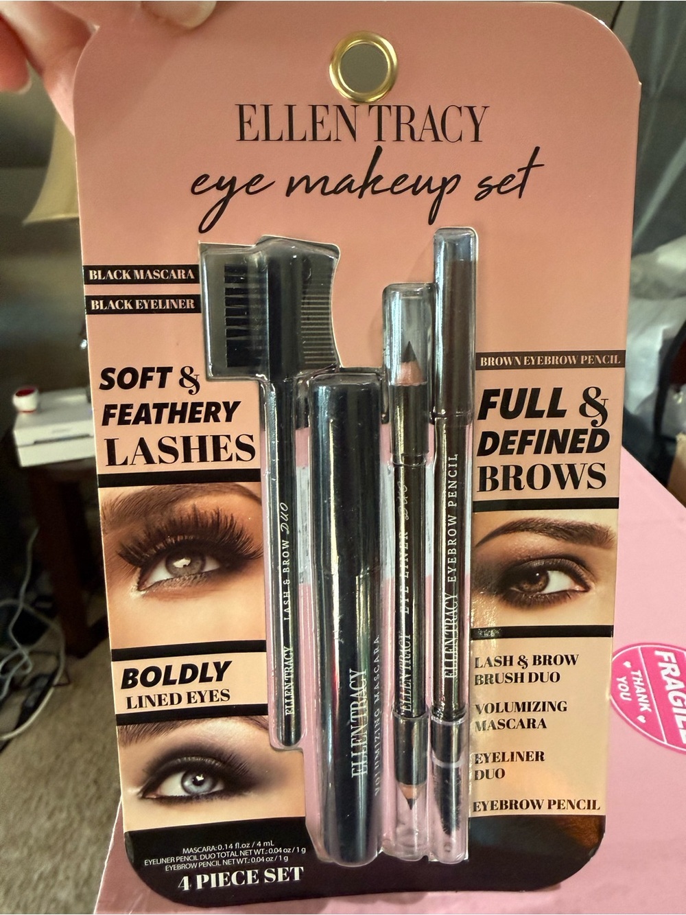 Ellen Tracy Eye Makeup Set in Pink with Black Accents